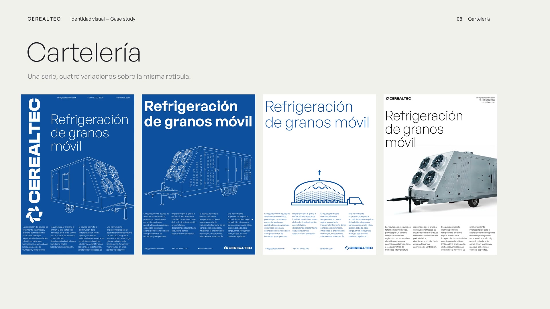 Serie de carteles de Cerealtec sobre la misma retícula