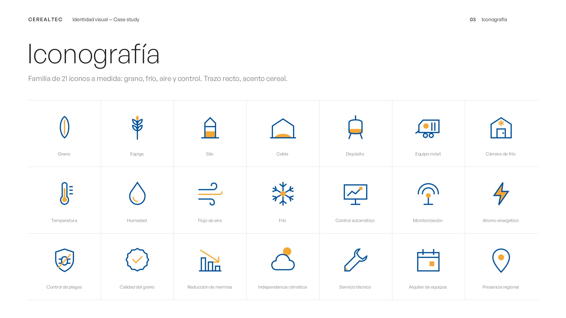 Familia de 21 iconos a medida de Cerealtec