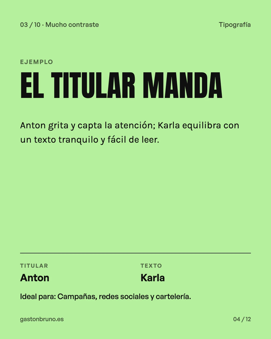Combinación tipográfica Anton + Karla: titular en Anton y texto en Karla