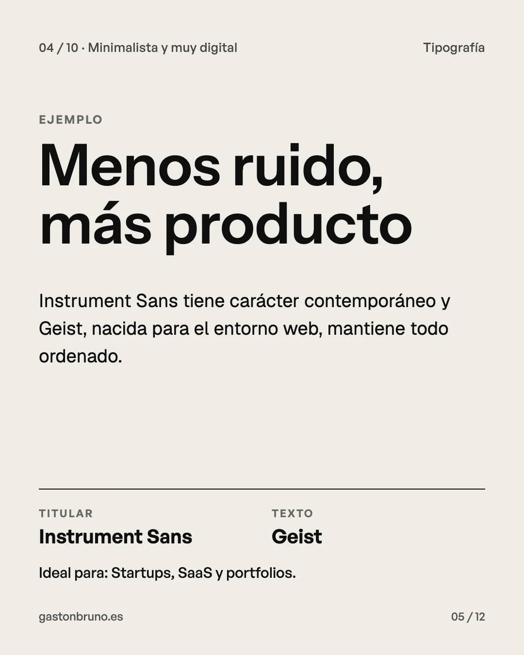 Combinación tipográfica Instrument Sans + Geist: titular en Instrument Sans y texto en Geist