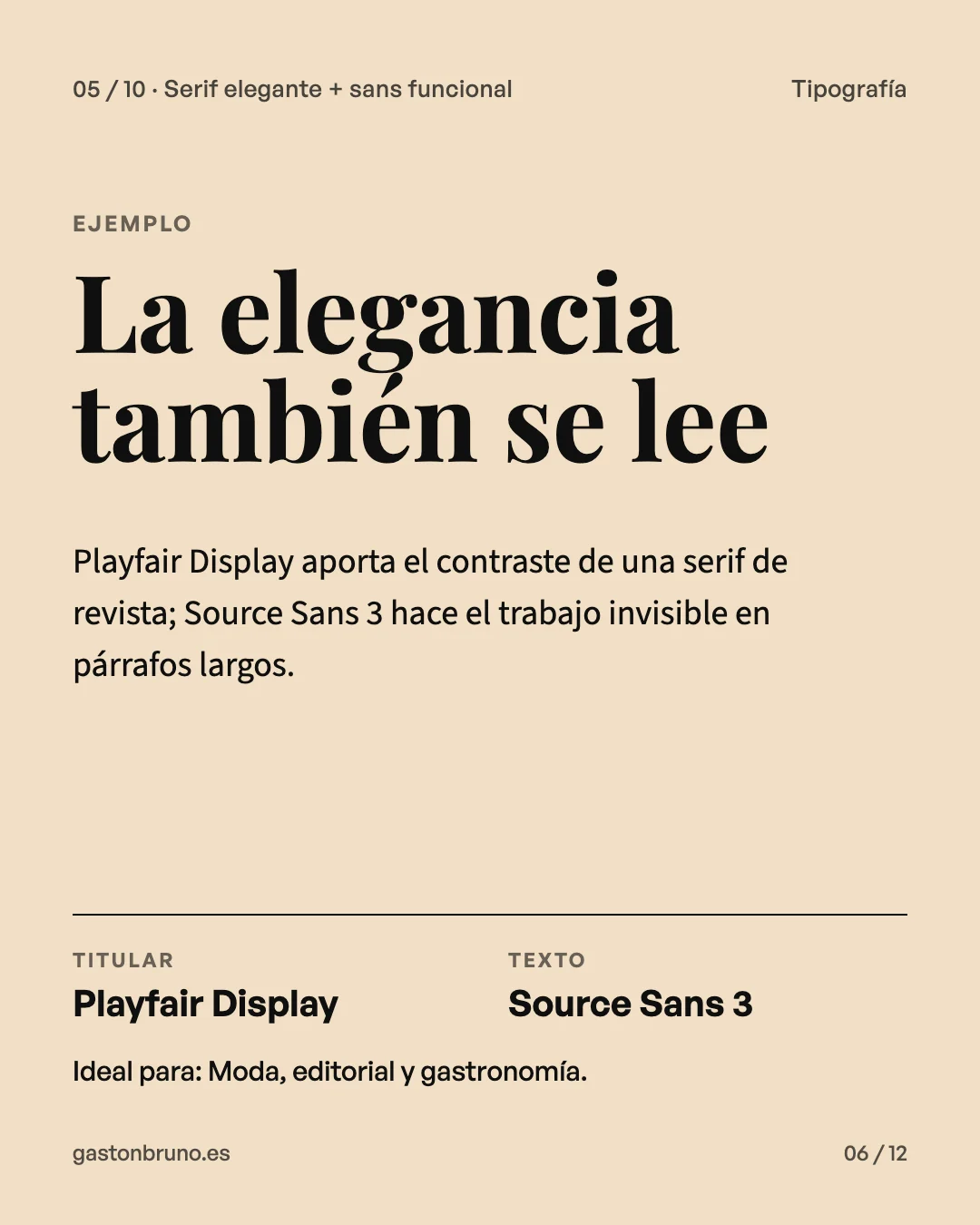 Combinación tipográfica Playfair Display + Source Sans 3: titular en Playfair Display y texto en Source Sans 3