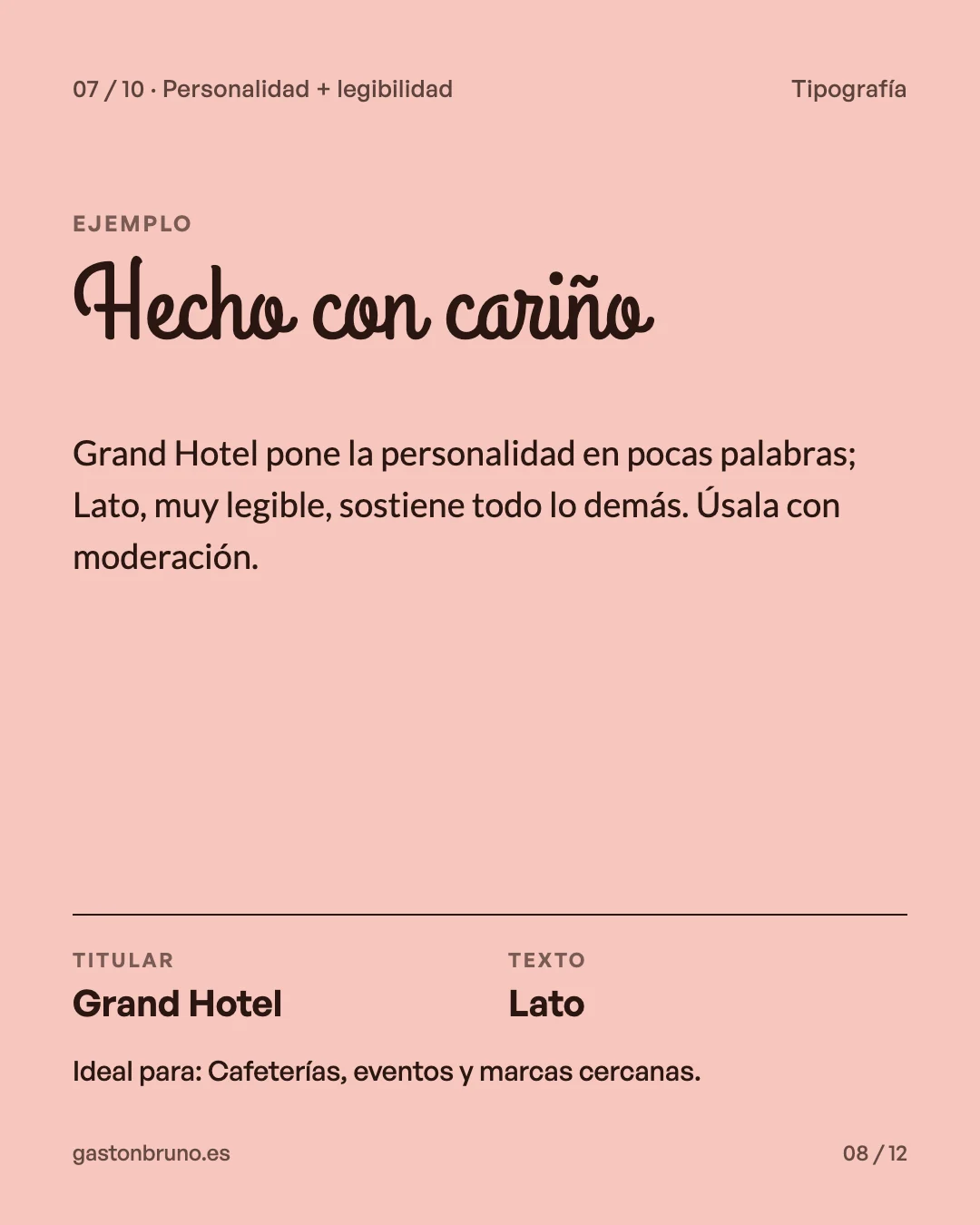Combinación tipográfica Grand Hotel + Lato: titular en Grand Hotel y texto en Lato