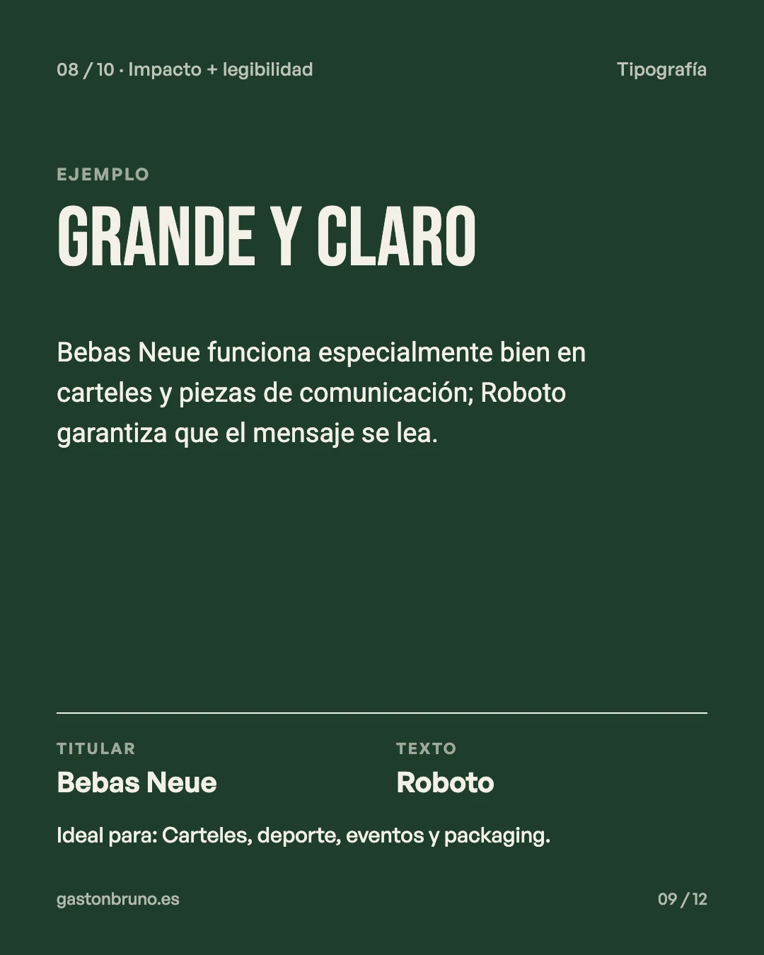 Combinación tipográfica Bebas Neue + Roboto: titular en Bebas Neue y texto en Roboto