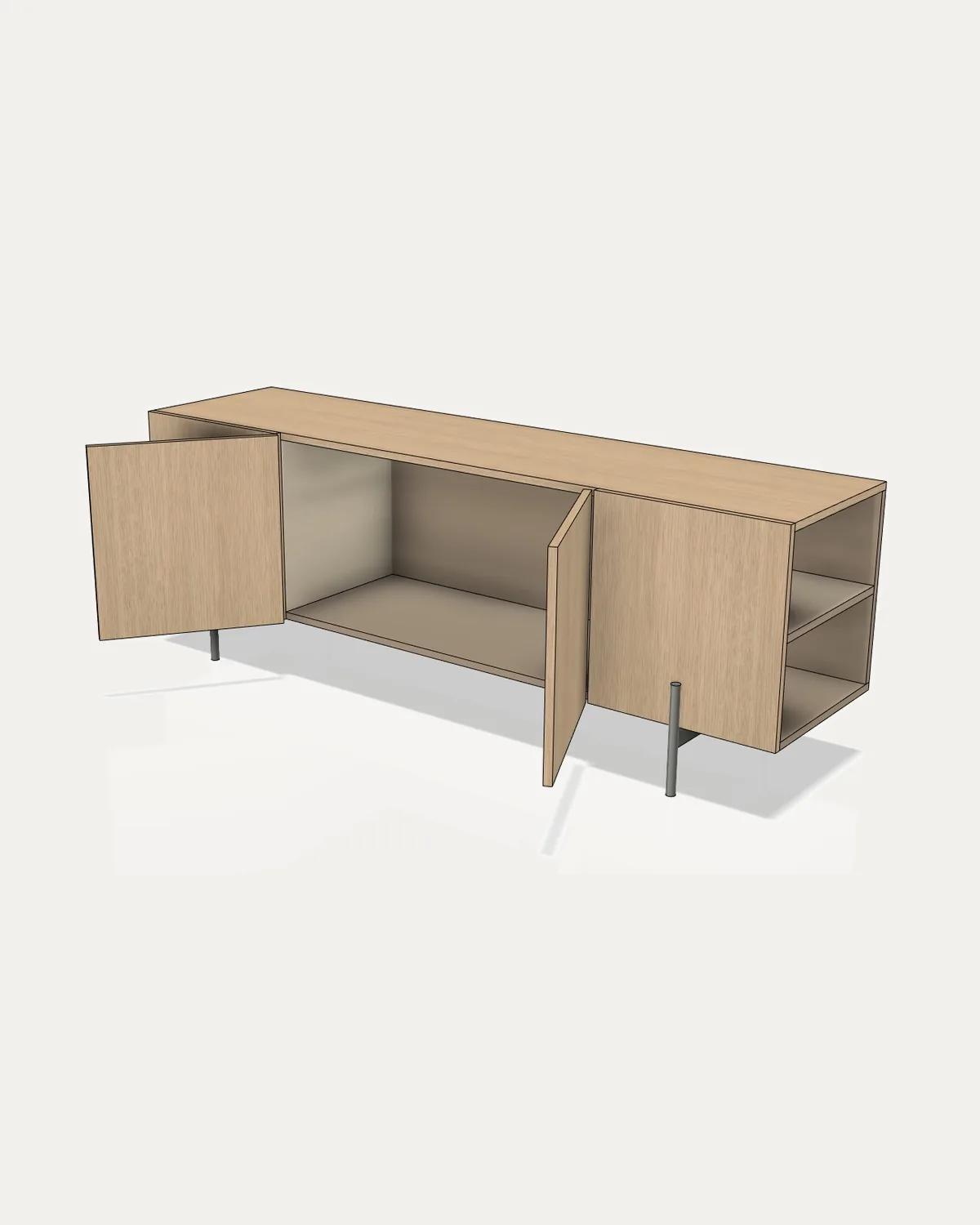 Render 3D del mueble de TV Fora proporcionado por Lavila