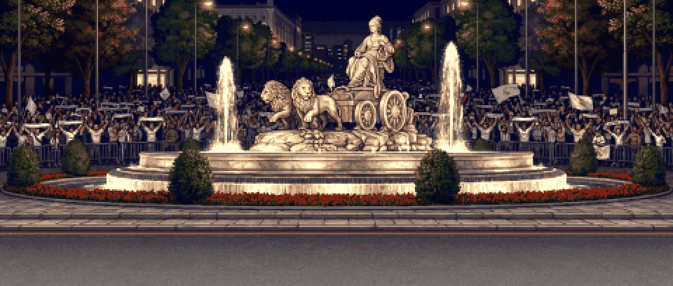 Escenario animado en pixel art: La Cibeles