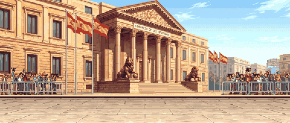 Escenario animado en pixel art: Congreso de los Diputados