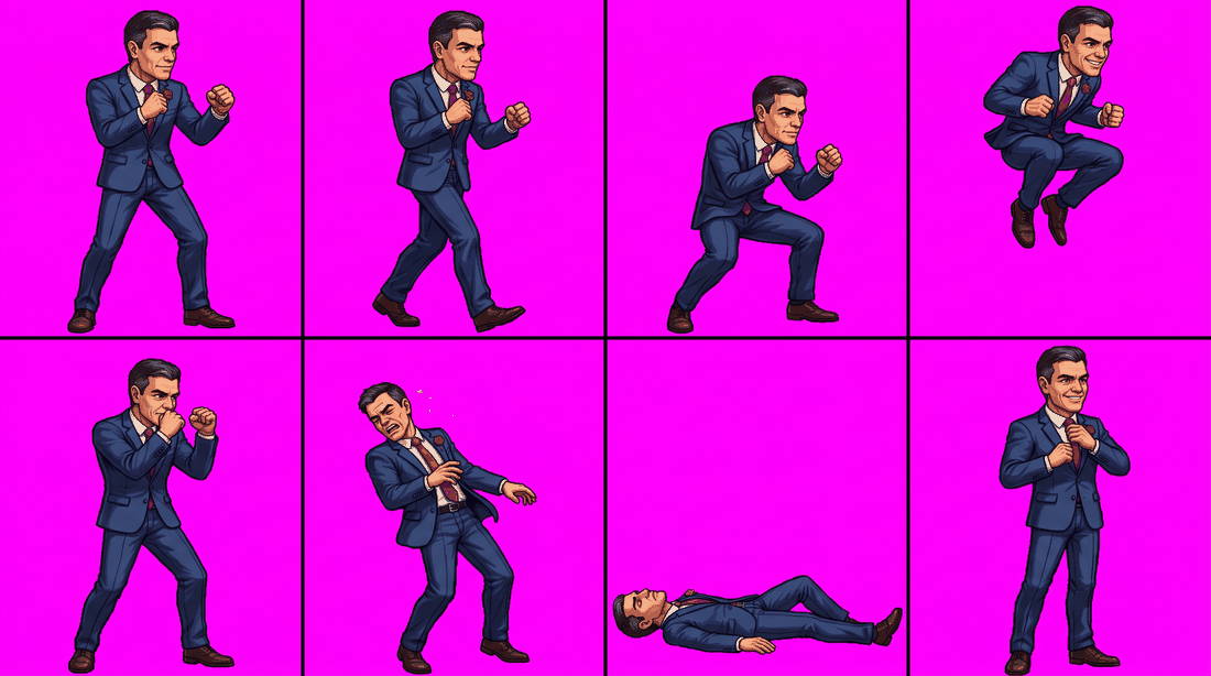 Hojas de sprites de un personaje sobre fondo magenta, una detrás de otra