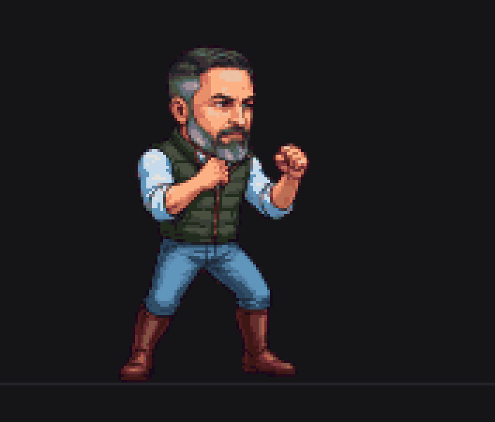 Animación en pixel art de Santiago Obiscal: guardia, andar, puño, patada y especial