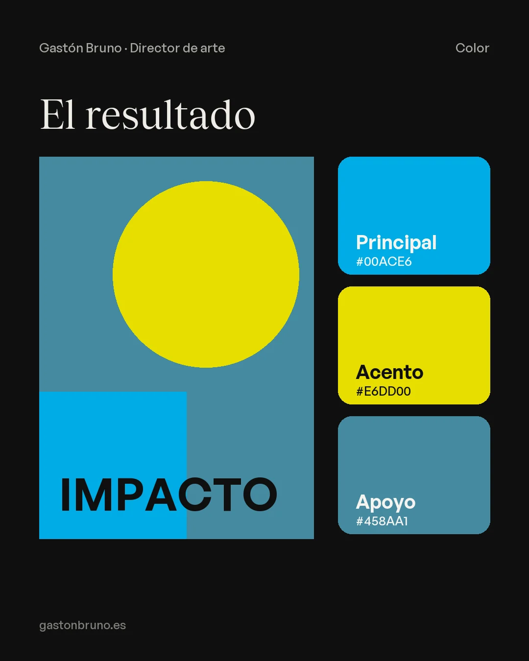 Paleta final creada con la proporción áurea: principal, acento y apoyo aplicados a un póster